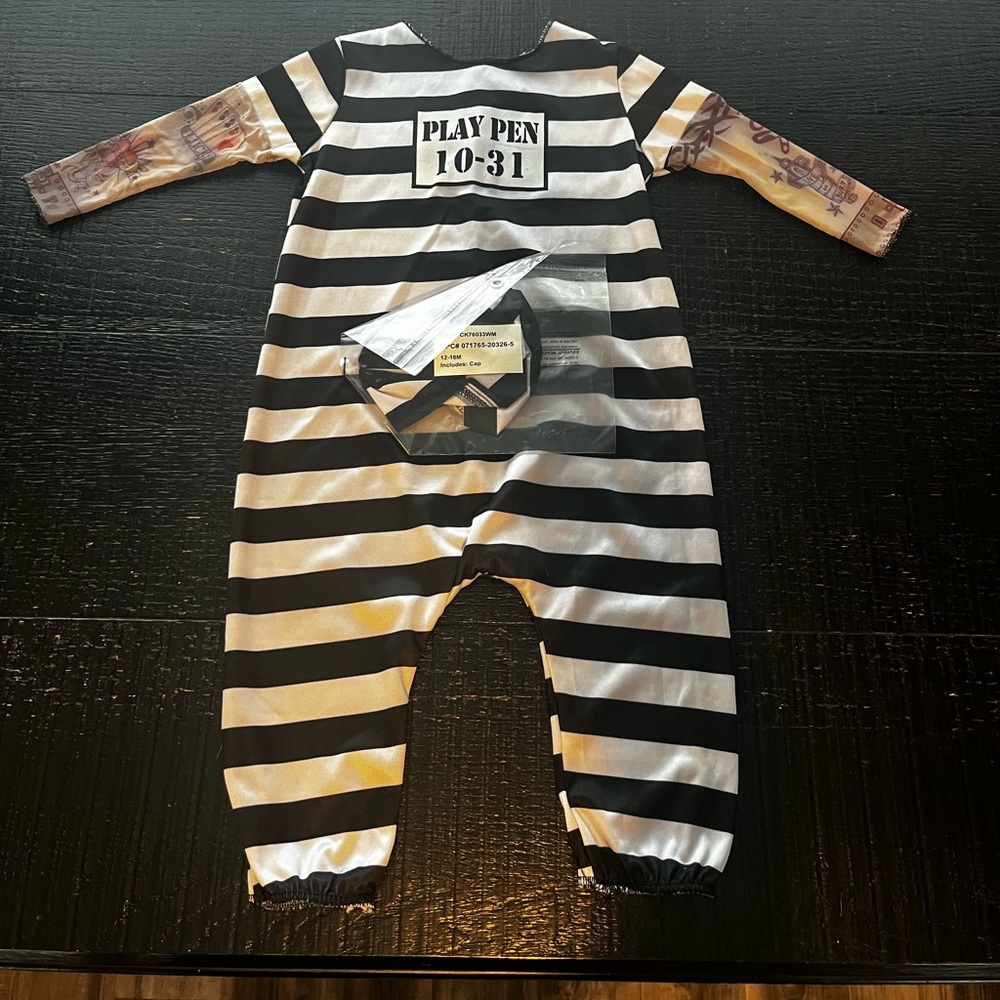 12-18 months Striped Black and White Kids convict costume